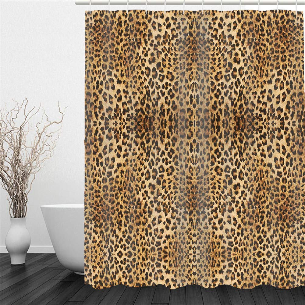 Chickwin Leopard Print Shower Curtains Bathroom, 3D Print Shower Curtains Mould Proof Resistant Washable Shower Curtain Liner Polyester Waterproof Bath Curtain With 12 Hooks (,130X180cm)