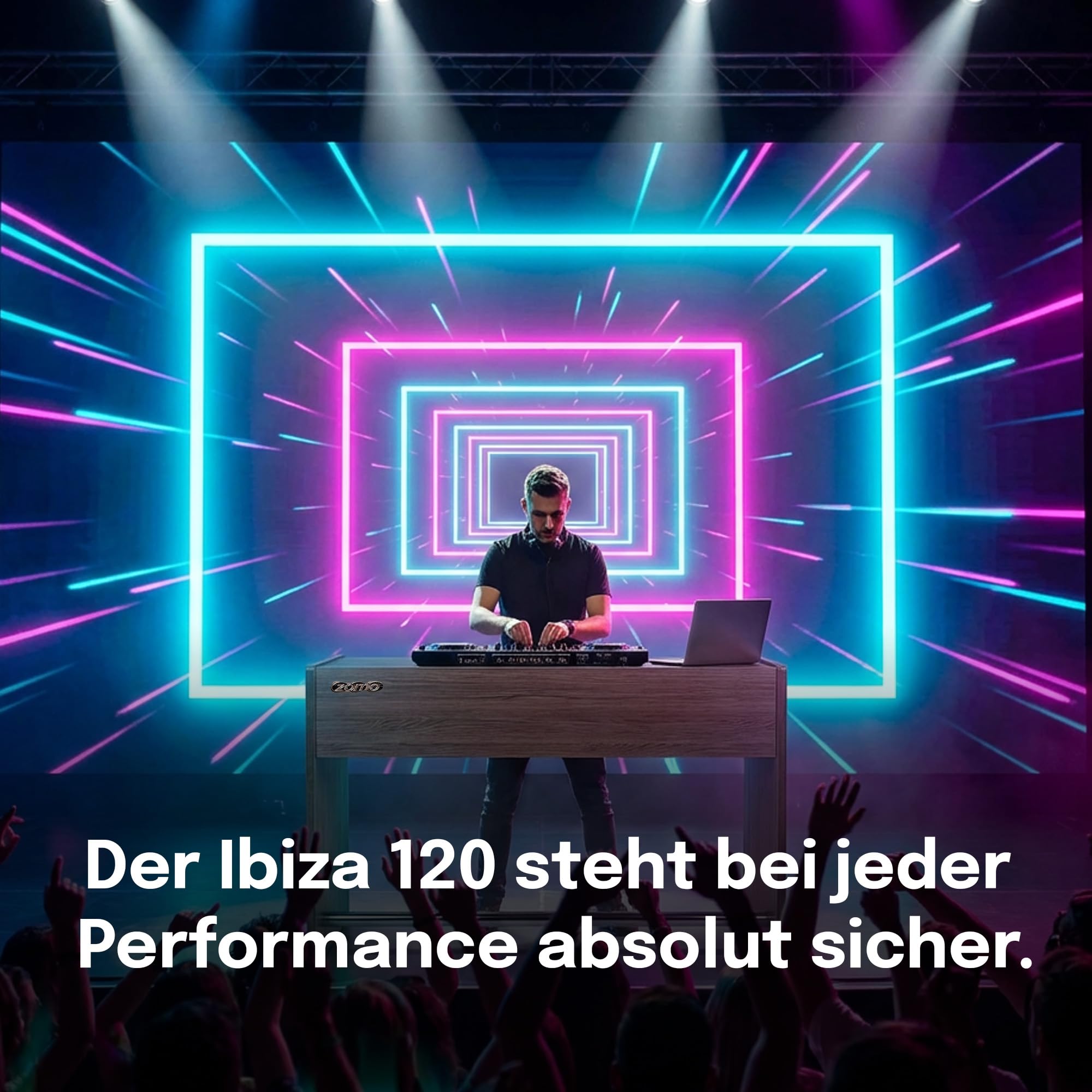Zomo Deck Stand Ibiza 120 - DJ Tisch 123 x 50,6 x 96 cm - Walnuss - MDF Holz - 39,2 kg - für 2 Decks und einen Mixer bis 12 Zoll
