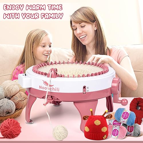 Miniatura 7 de noonchili Máquina de tejer, máquina de tejer de 48 agujas con contador de filas, telar inteligente de doble punto redondo para adultosniños, kit de