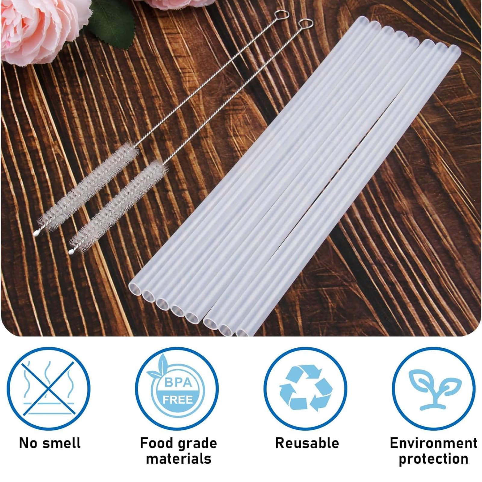 8 pajitas de plástico de repuesto, pajitas reutilizables, compatibles con botella de agua Hydro Flask de 18 a 64 oz y otras marcas con 2 cepillos de limpieza. Perfecto para todas las bebidas. 24 cm