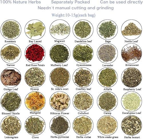 Miniatura 2 de Juego de 30 hierbas secas para brujería, kit de suministros de brujería, juego de hierbas de bruja y hierbas y flores secas para brujería pagana,