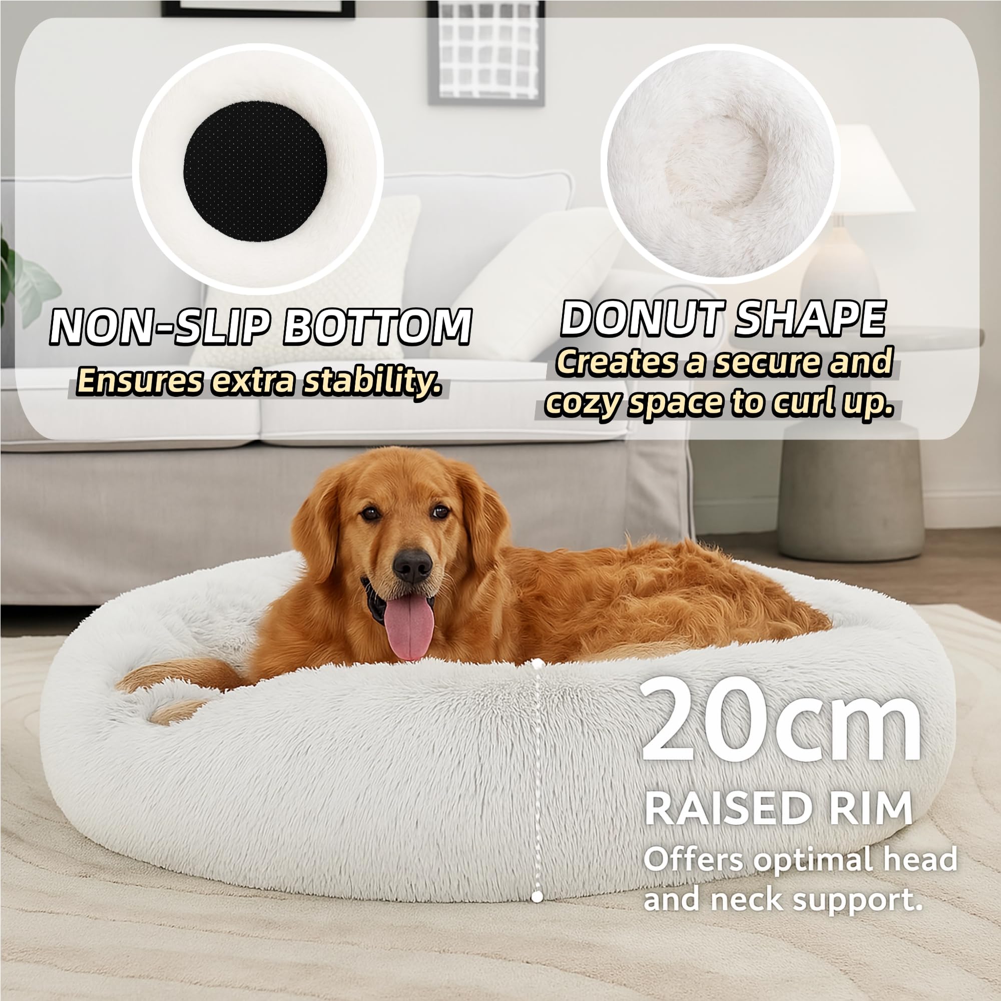 Beruhigendes Donut-Katzenbett, flauschiges, rundes Plüsch-Hundebett, gemütlich, weich, waschbar, Kissen, selbstwärmendes Haustierbett mit rutschfester Unterseite, Anti-Angst, schlafendes Kuschelnest