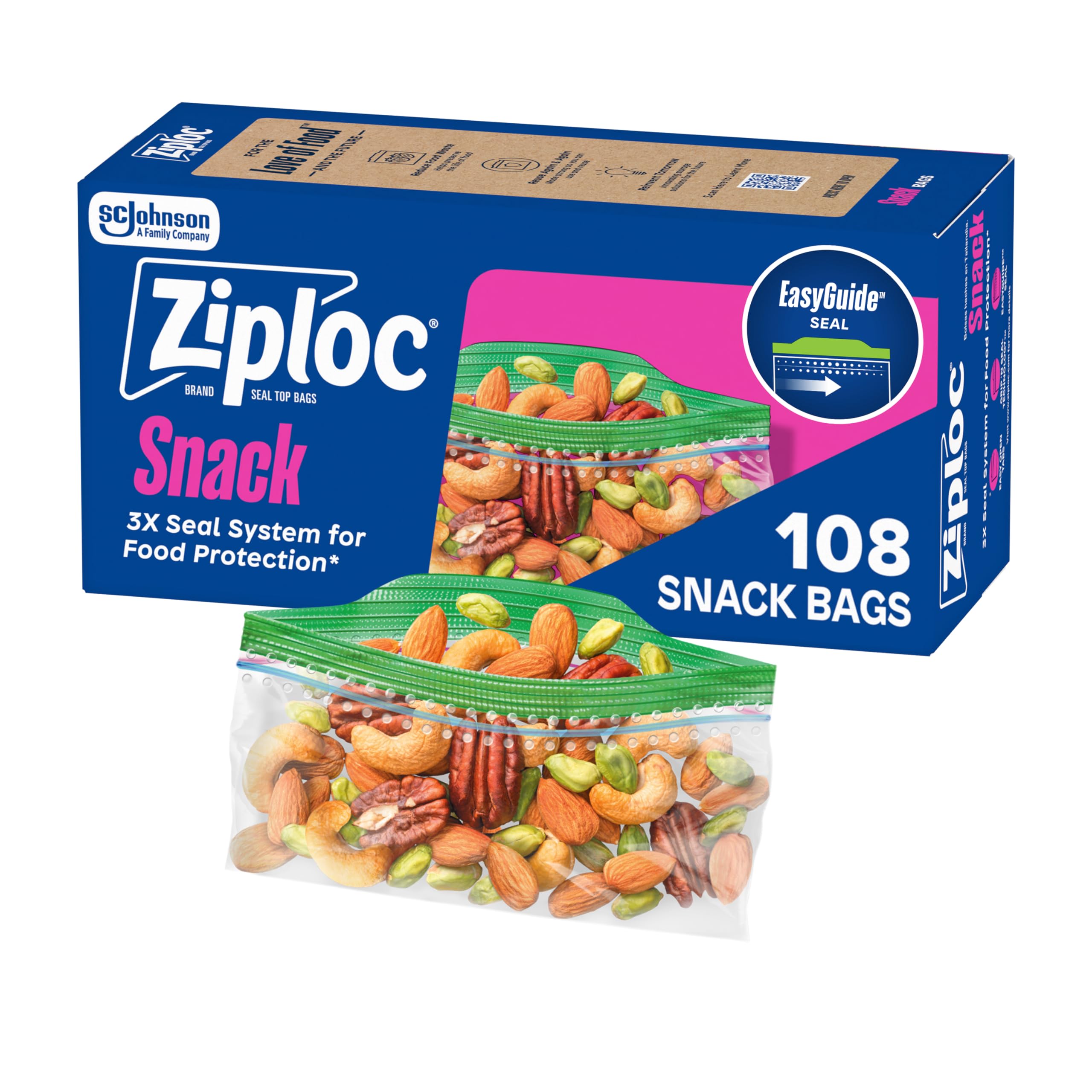 Ziploc(ジップロック) EasyGuideテクスチャスナックバッグ 小さなプラスチックストレージバッグ グリップアンドシールテクノロジー 合計108袋