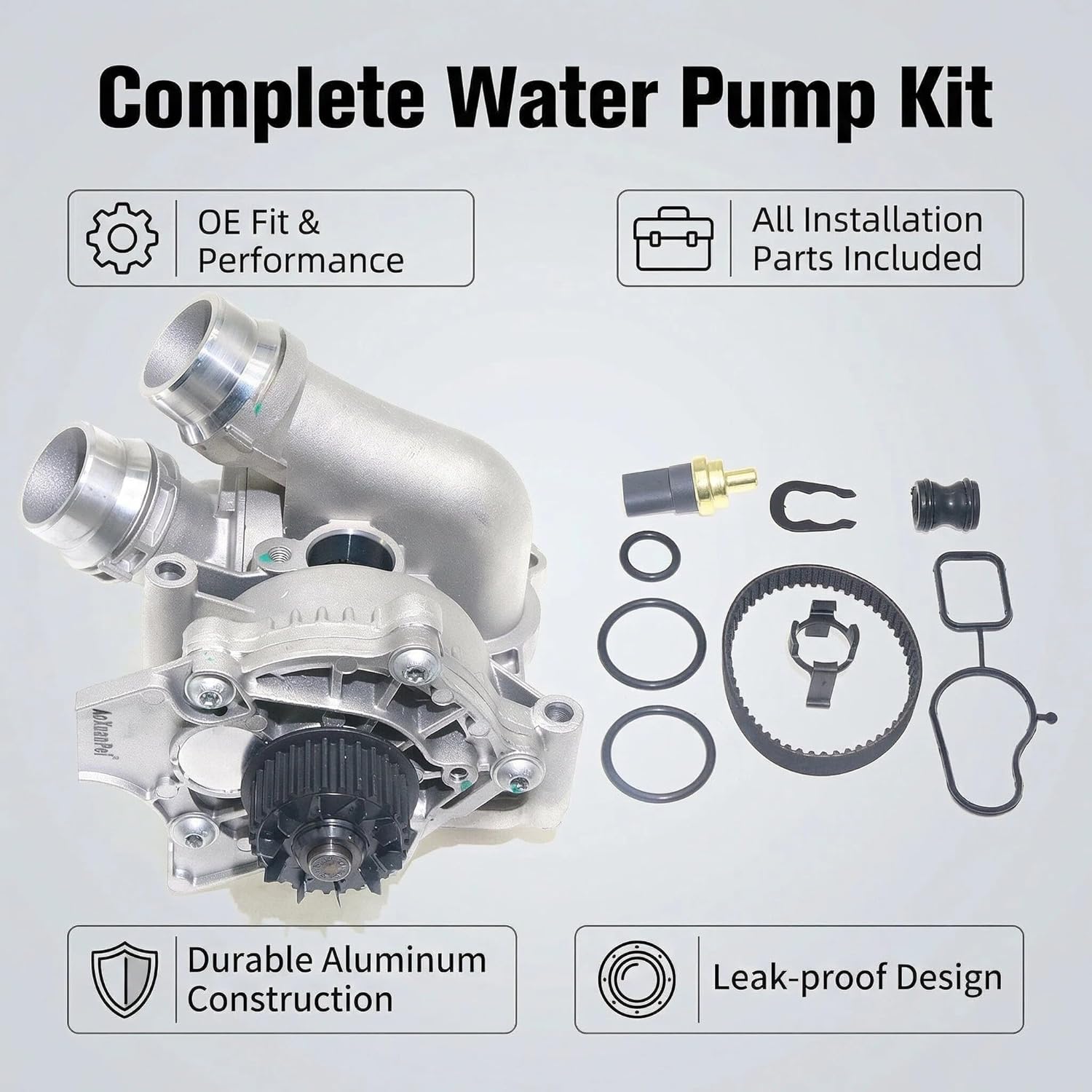 Aluminum Electric Engine Water Pump Assembly Compatible with Audi A3 A4 A5 A6 Q3 Q5 TT VW Beetle CC Eos GTI Jetta Passat Tiguan 2.0T TSI Engine Replaces# 06H121026CQ 06H121026AB 06H121026T