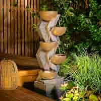 Fuente Jardín Exterior GOPLUS 2 Niveles 45.5x41x68cm, Bomba Ajustable, Material PP, Color Bronce Antiguo