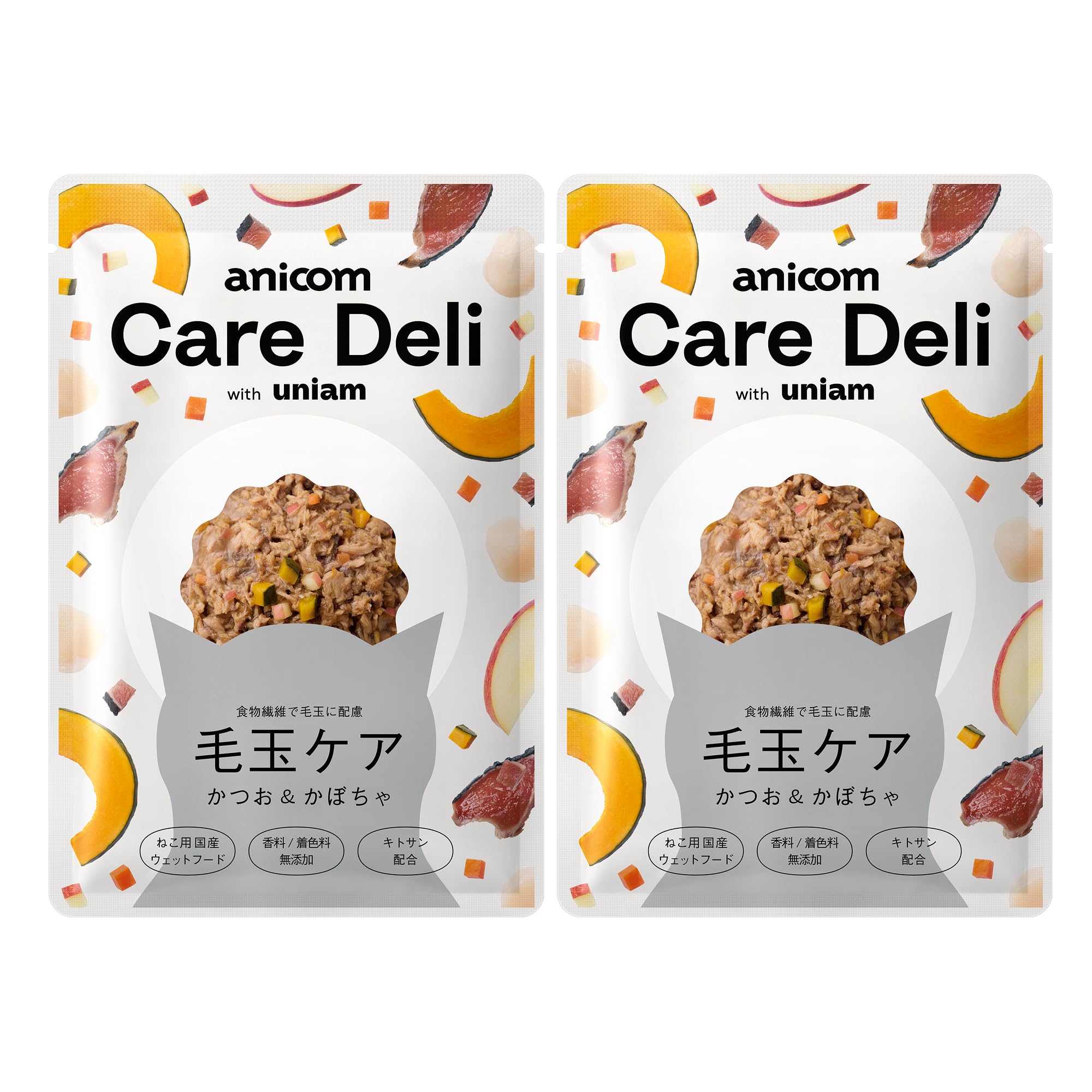 ユニアム ケアデリ 猫 ウェットフード 毛玉ケア かつお＆かぼちゃ 食物繊維 グレインフリー 国産 2袋 アニコム共同開発