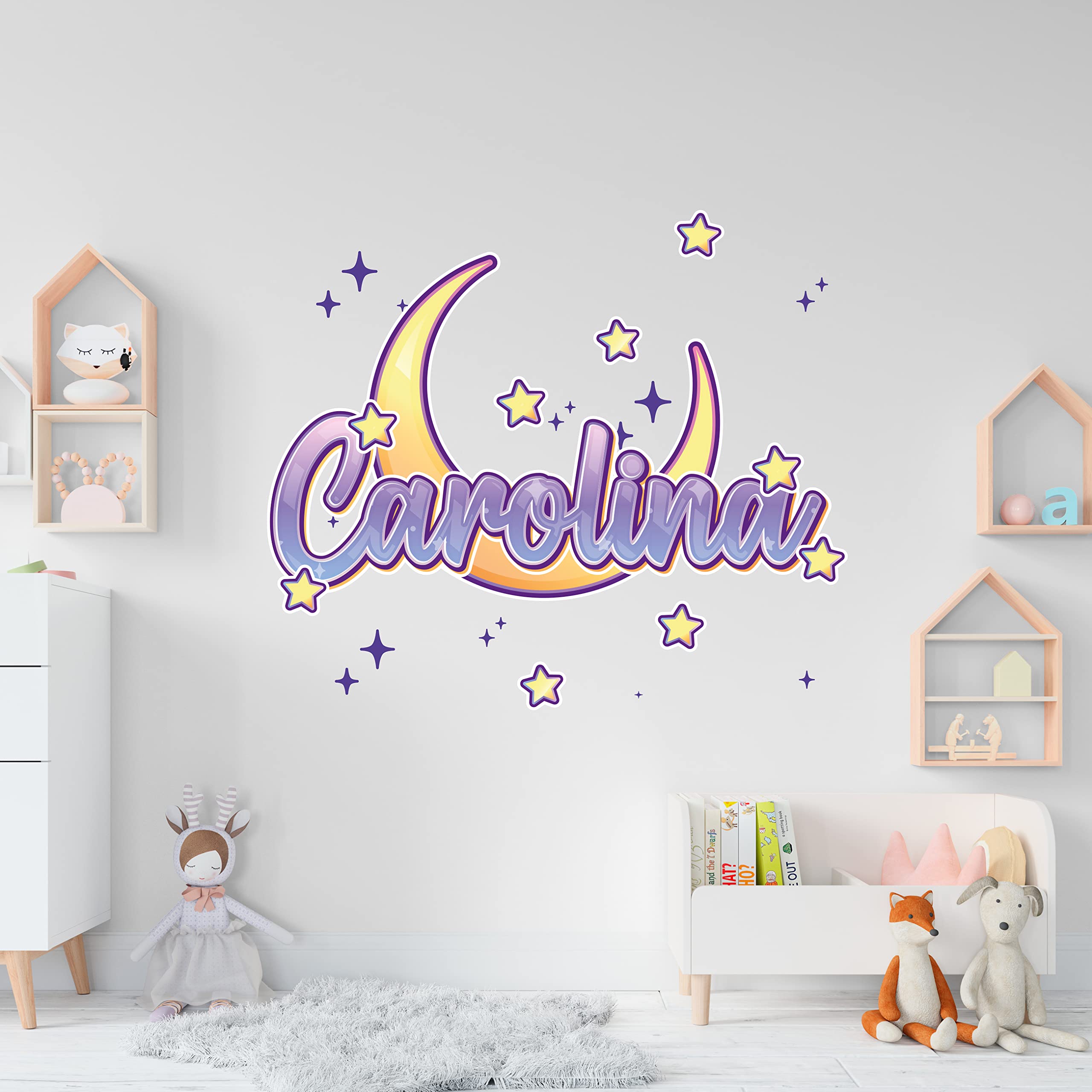 Pegatina Pared Decorativas con Nombres Personalizados para Decoración de Habitación de Niños o Bebe con Texto - Vinilo Infantil (Luna)