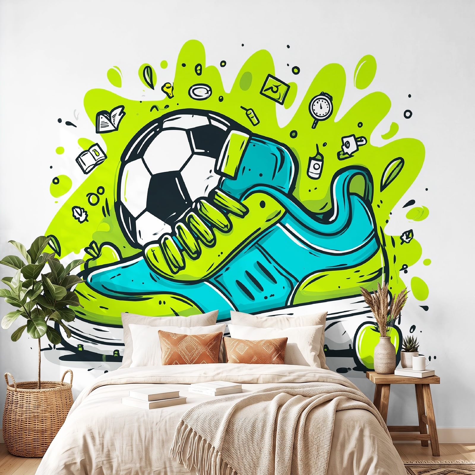 Art Fototapete Graffiti Sport Fototapete 350 x 256 cm Vlies Tapeten Fußball Sneaker Wandtapete Wohnzimmer Schlafzimmer Wohnzimmer Wand tapete Wandbilder Wand