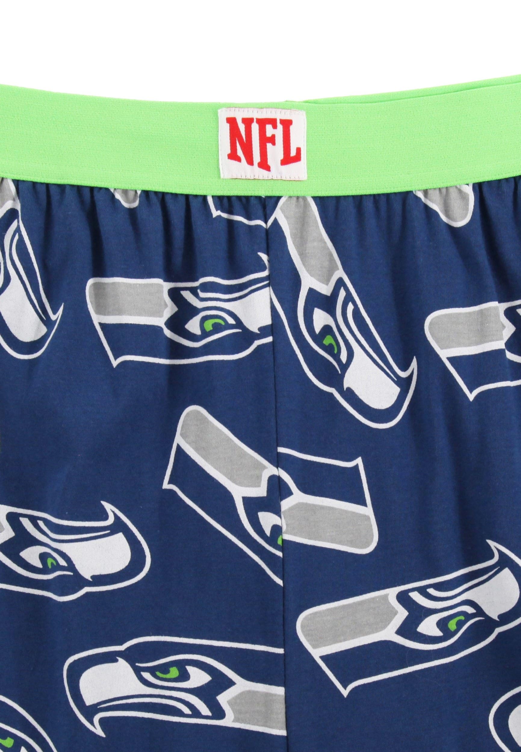 Recovered Pantalones de fútbol americano de la NFL, unisex, para adultos, diseño de Seattle Seahawks, color azul marino, parte inferior de pijama de algodón para descansar, ropa de noche