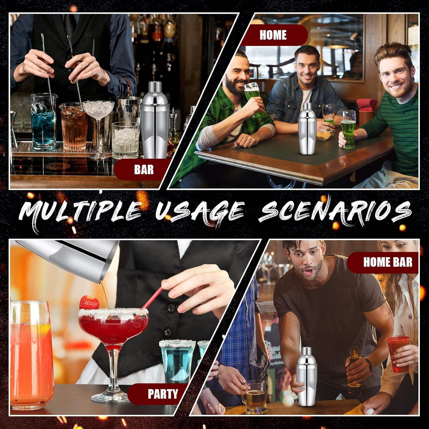 Nitial 6 Pcs 25 oz Stainless Steel Cocktail Shaker No Leaks Martini Shaker with Built In Strainer Bar Bartender Margarita Mixer Tools for Mixed Drinks, Beginners - Image 5