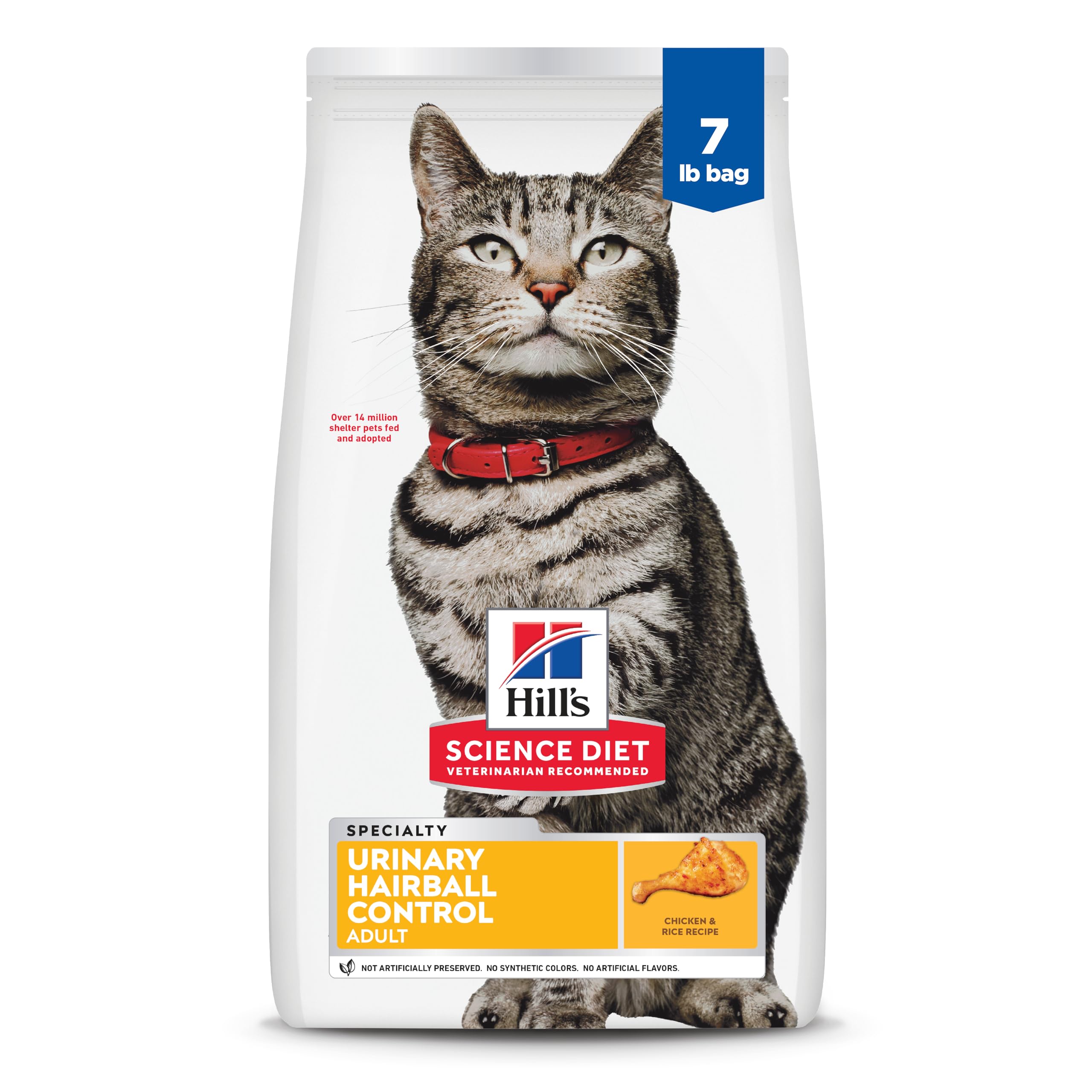Urinary Hairball Control, Adult 1-6, Urinary Track Health & Hairball Control Support, Dry Cat Food, Chicken Recipe, 7 lb Bag