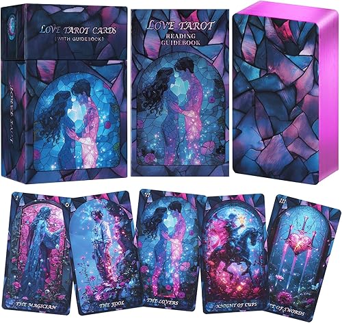 Cartas de tarot de amor con libro guía para principiantes, original y único, tarot rosa, baraja Oracle con bonito borde de lámina dorada,