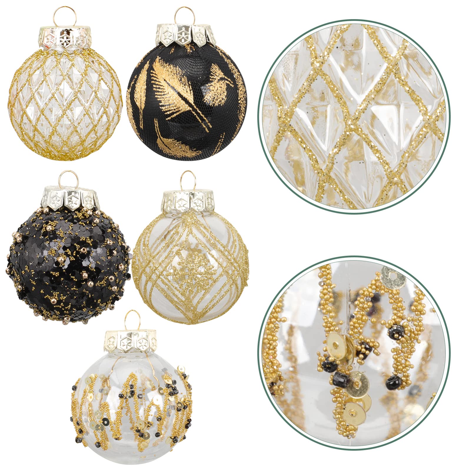 PRETYZOOM 25 Stücke Weihnachtskugeln Glitzer Christbaumkugeln Schwarz Gold Weihnachtsbaum Kugeln Kunststoff Christbaumschmuck Weihnachtsbaum Anhänger für DIY Weihnachten Party Urlaub Dekoration
