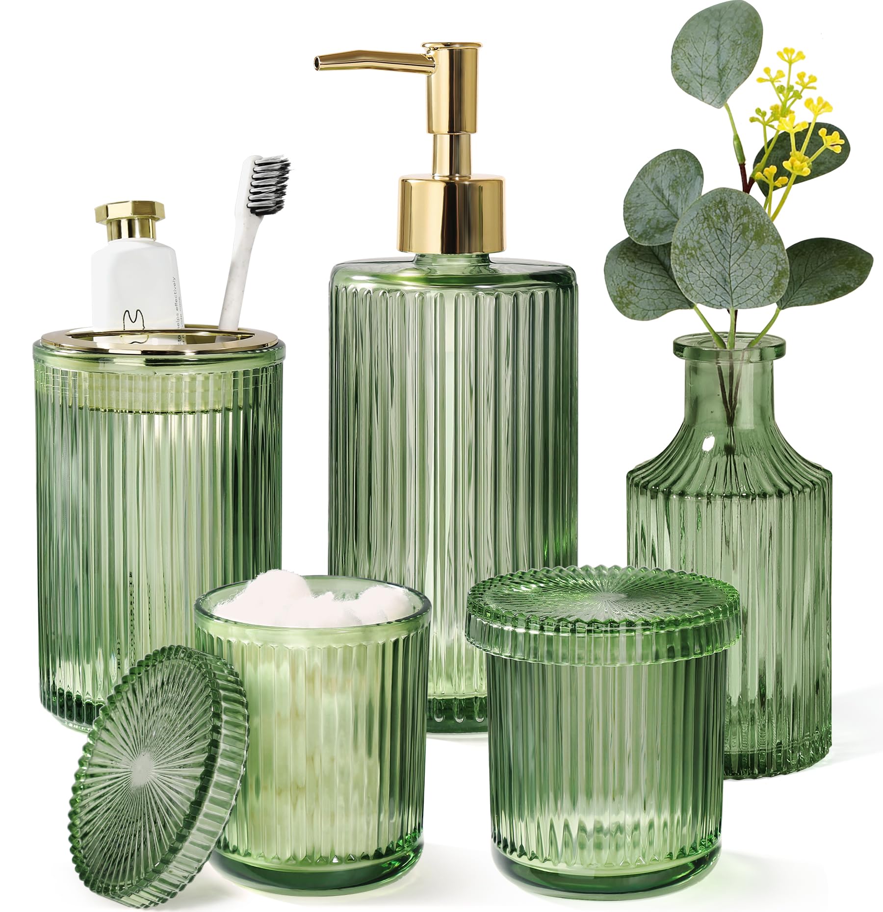 Green Bathroom Accessories 5 Pcs Glass Bathroom Accessory Set Vintage Green Bathroom Set Sage Green Soap Dispenser and