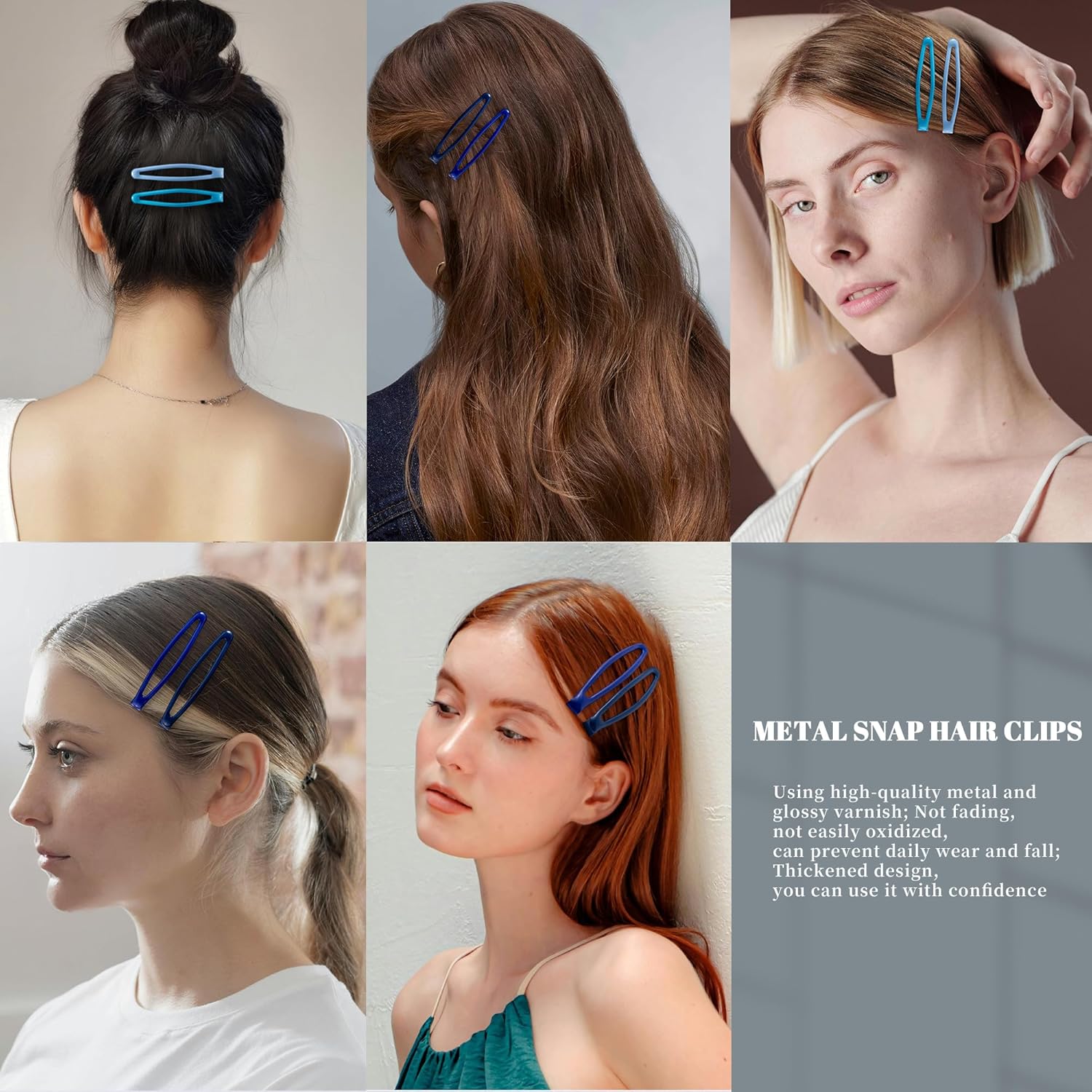 16 PCS Snap Hair Clips Metal Barrettes for Women Non Slip Barrettes for Thick and Thin Fine Hair,Bright Multiple Blue,2.36 x 0.43 Inches. - Image 7