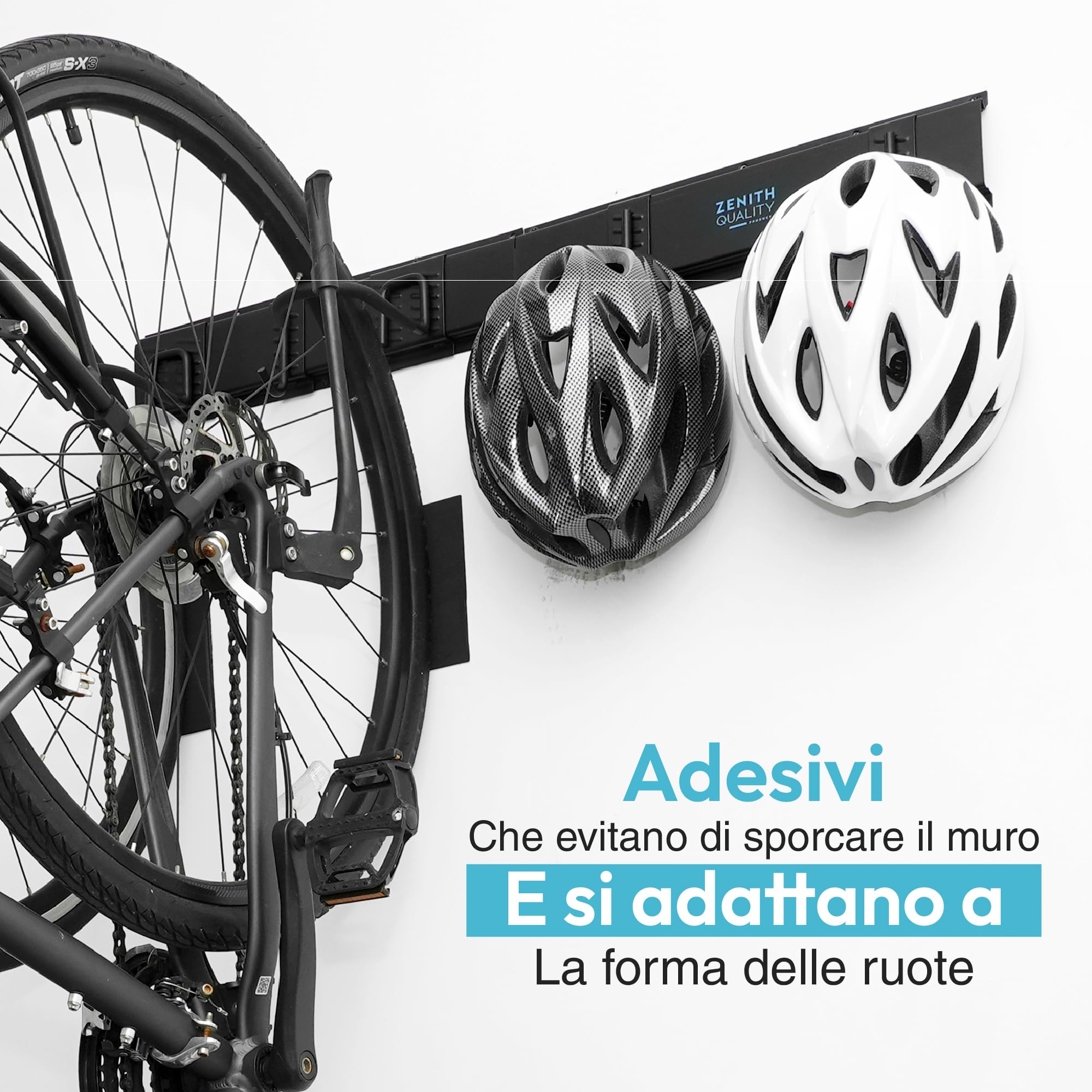 Porta Bici da Muro per 4 Biciclette e 3 Caschi, Portabici in Metallo con Ganci Resistenti fino a 136 kg
