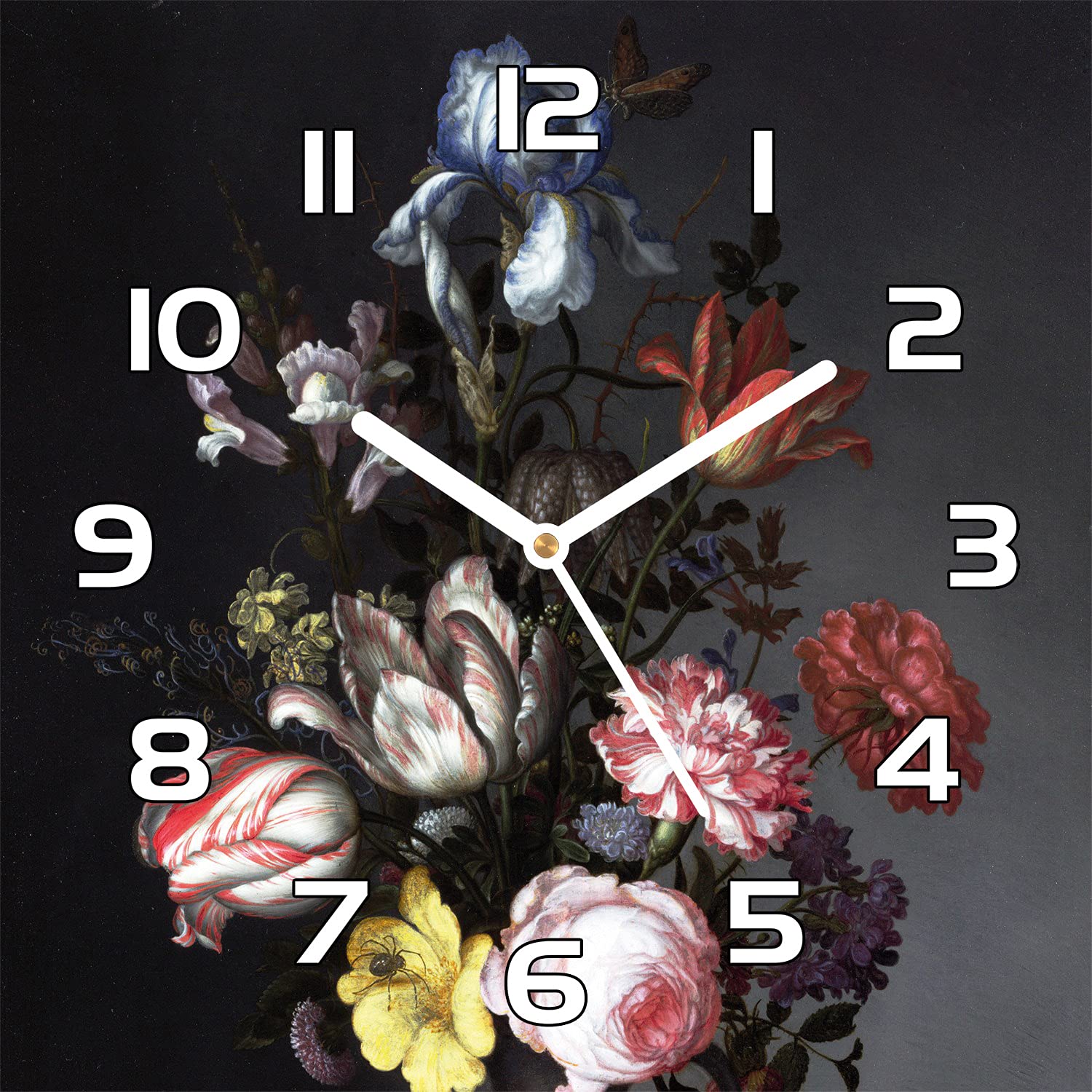 Horloge en verre 30x30 cm Hollandais Vintage Floral pendule murale moderne salon cuisine