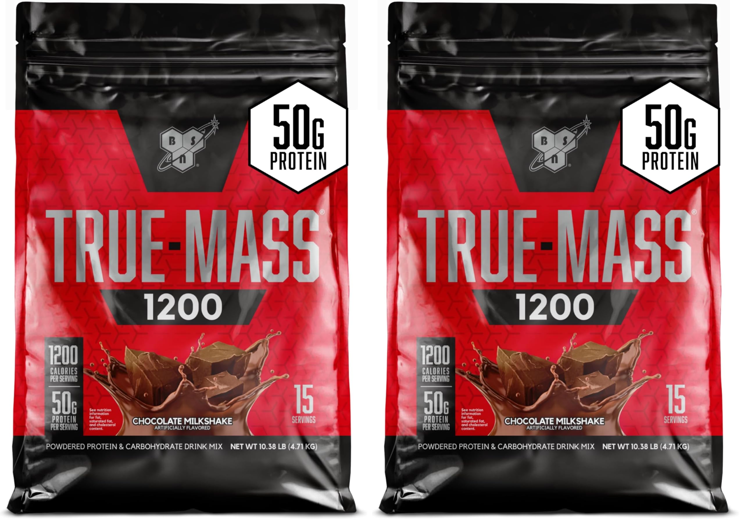 BSN True-Mass Weight Gainer Protein Powder, Choc Milkshake, 15 SRV, 10.38 Pound (Pack of 2)
