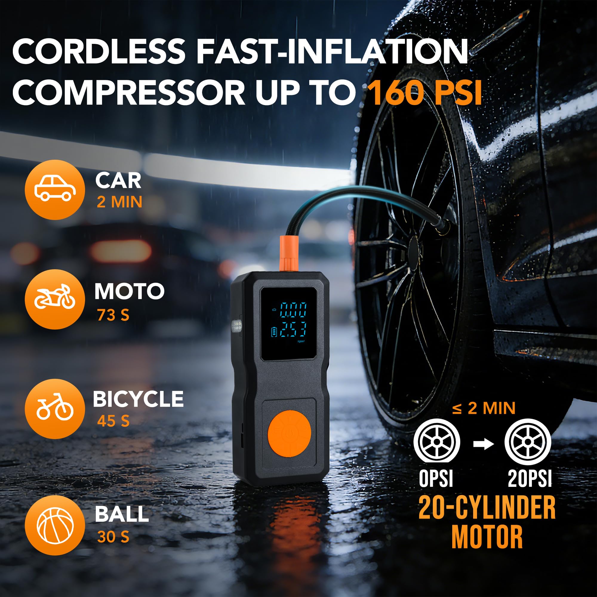 Démarreur de batterie de voiture avec compresseur d'air, kit de démarrage portable adapté aux véhicules à essence et diesel de 1,5 à 8 L (toutes les batteries 12 V), gonflage rapide des pneus et