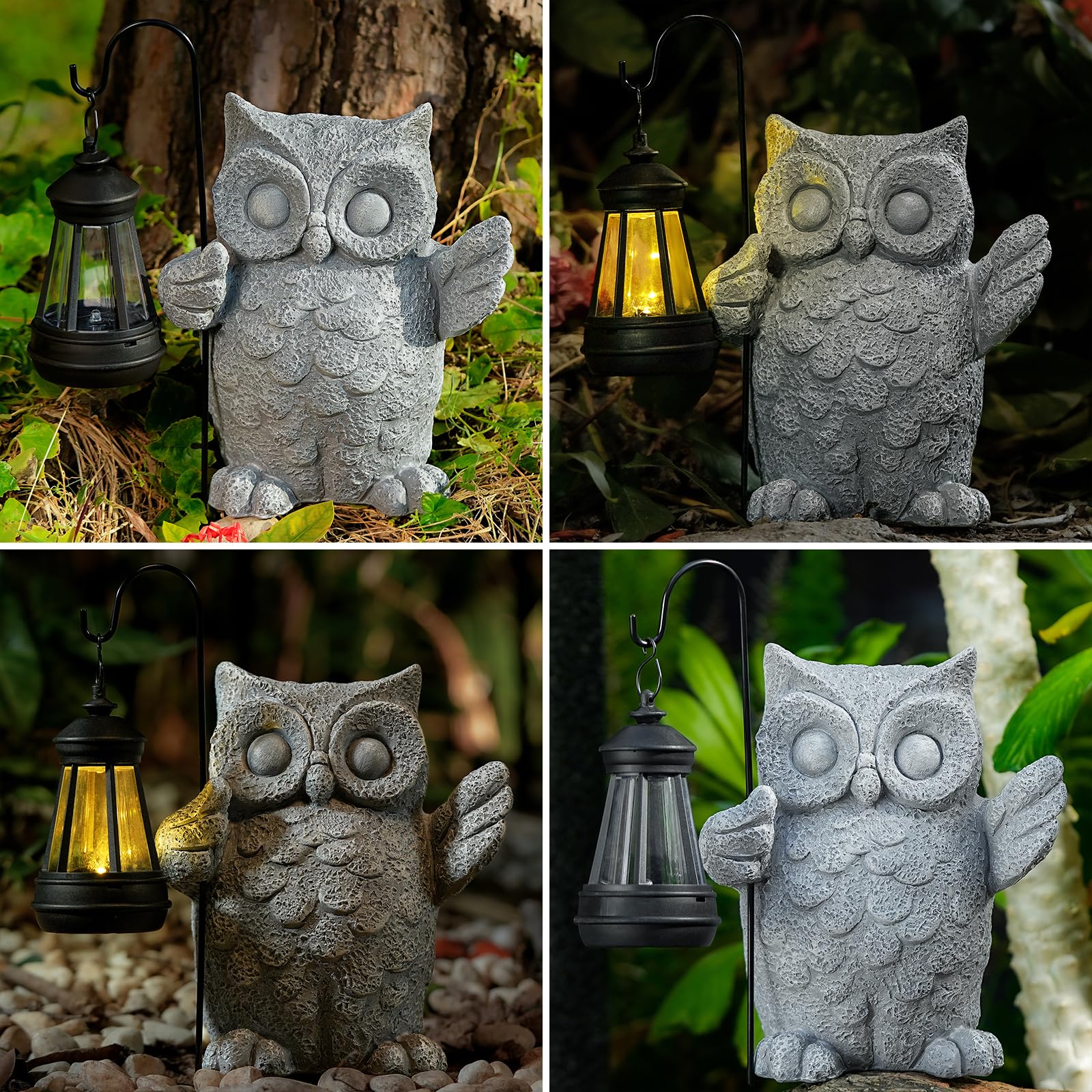 Solar Garden Statue Owl Figurine，Outdoor Garden Decor with Solar
