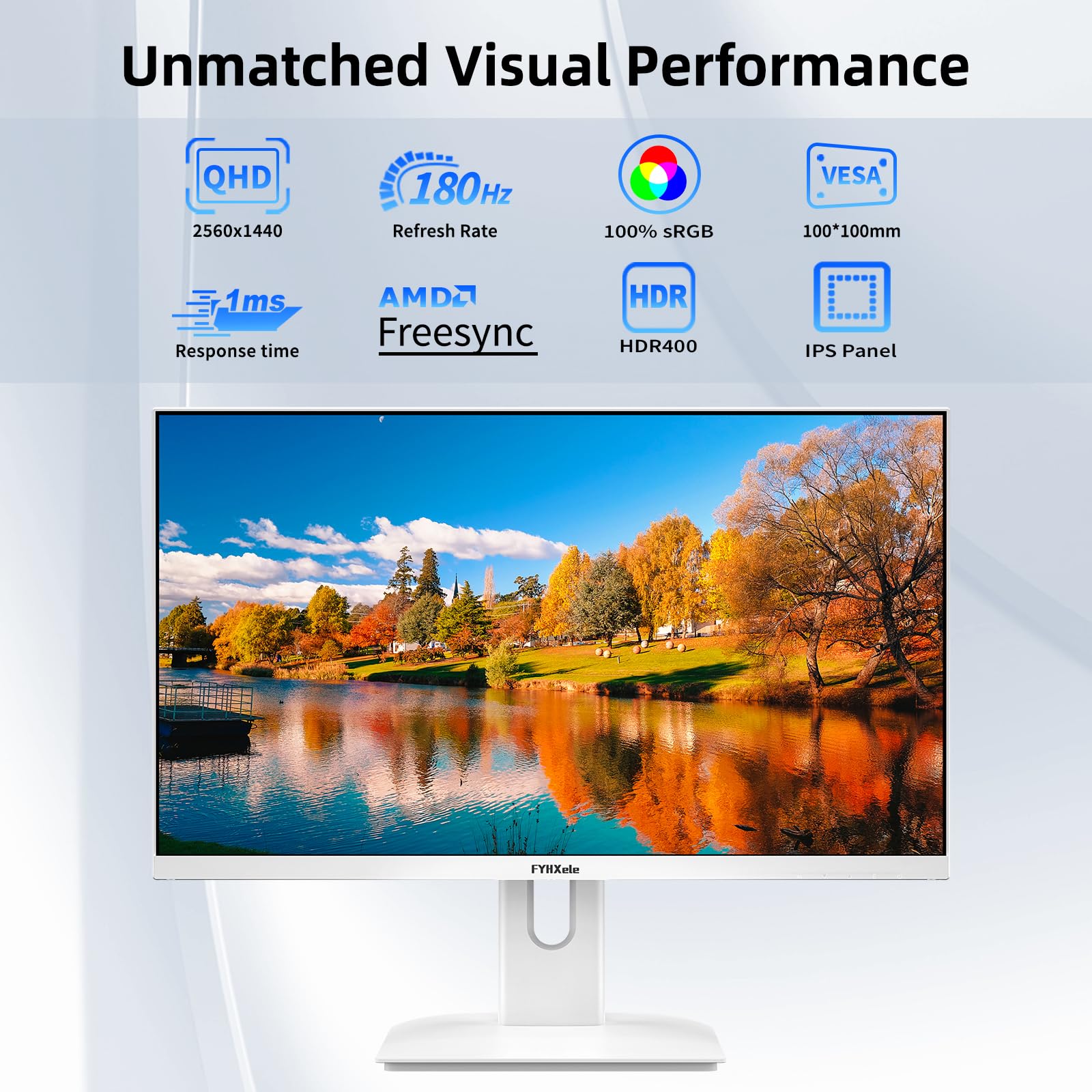 Amazon.com: FYHXele 27” White Monitor，QHD (2560x1440P) 180Hz 100