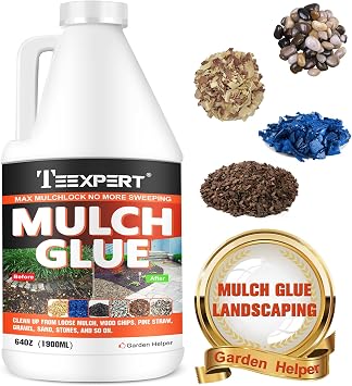 Teexpert Mulch Glue, 64OZ Rock Glue for Landscaping, Pea Gravel Resin Binder Stabilizer for Outside Rocks, Safe Rubber Mulch Lock Anchor for Landscape Cypress, Garden, Yard