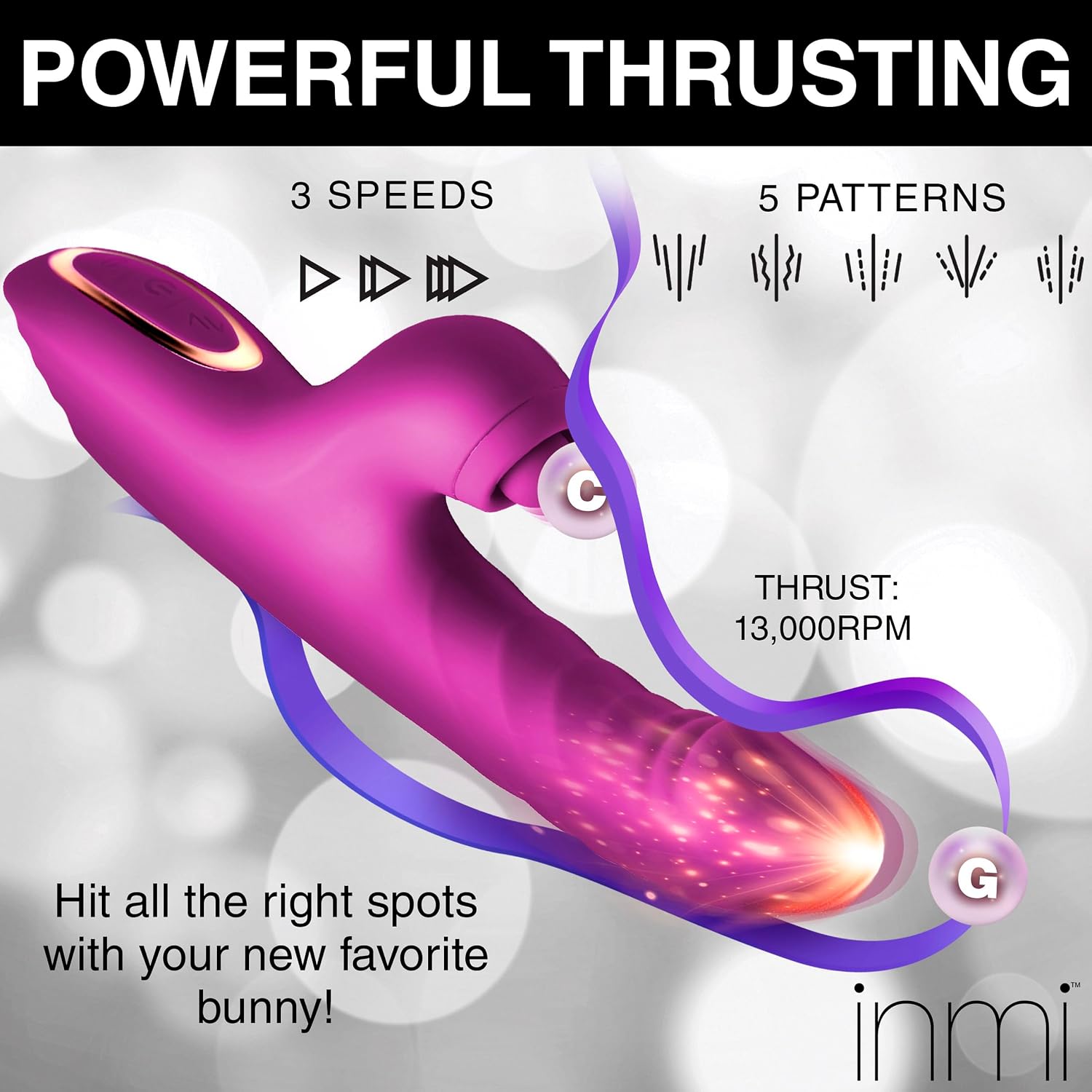INMI Bumping Bunny Thrusting & Pulsing Rabbit Vibrator for Women & Couples. Waterproof, Rechargeable Pulsing Rabbit Arm. Powerful Vibration & Auto-thrusting. Made With Premium Silicone. 2 Pieces, Pink
