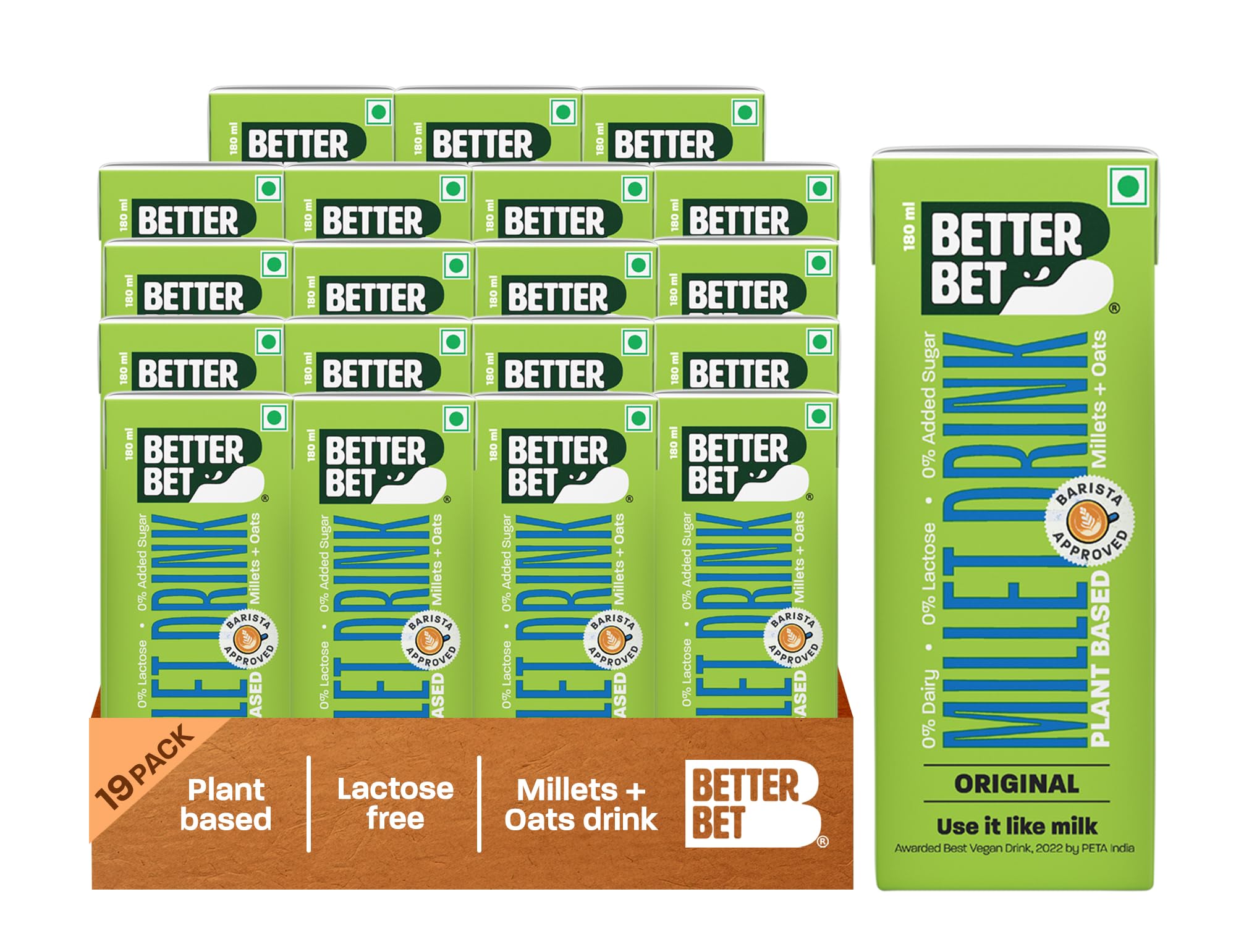 Better Bet Vegan Original Millet Beverage 4L (19 X 180 ML) | Plant Based | No Added Sugar | Lactose Free | No Added Preservatives | No Cholesterol-image-32