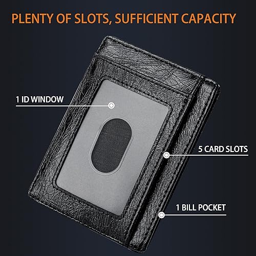 Miniatura 47 de Travelambo billetera mediana y minimalista de cuero para bolsillo frontal, con bloqueo de interferencia de radiofrecuencia, Verde, Minimalista