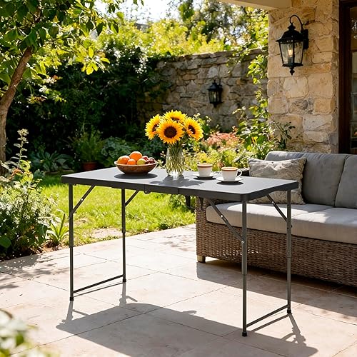 Miniatura 8 de FDW Mesa plegable de 4 pies, media mesa plegable portátil de picnic para oficina, hogar, campamento, fiesta (negro, 4 pies)