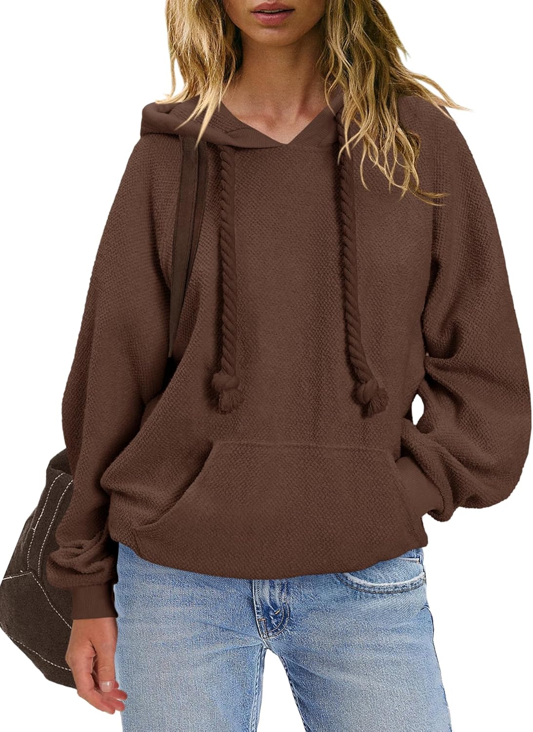 Yanekop Womens Oversized Hoodies Loose Fit Hooded Sweatshirts V Neck Pullover Hoodie Casual Drawstring Tops with Pocket