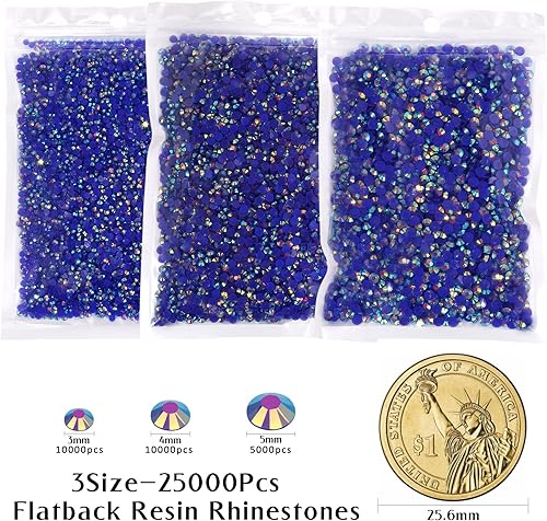 Miniatura 7 de 25000 diamantes de imitación de resina AB color azul oscuro, con parte trasera plana, de 0.118 in, 0.157 in, 0.197 in, resina gelatinosa, no
