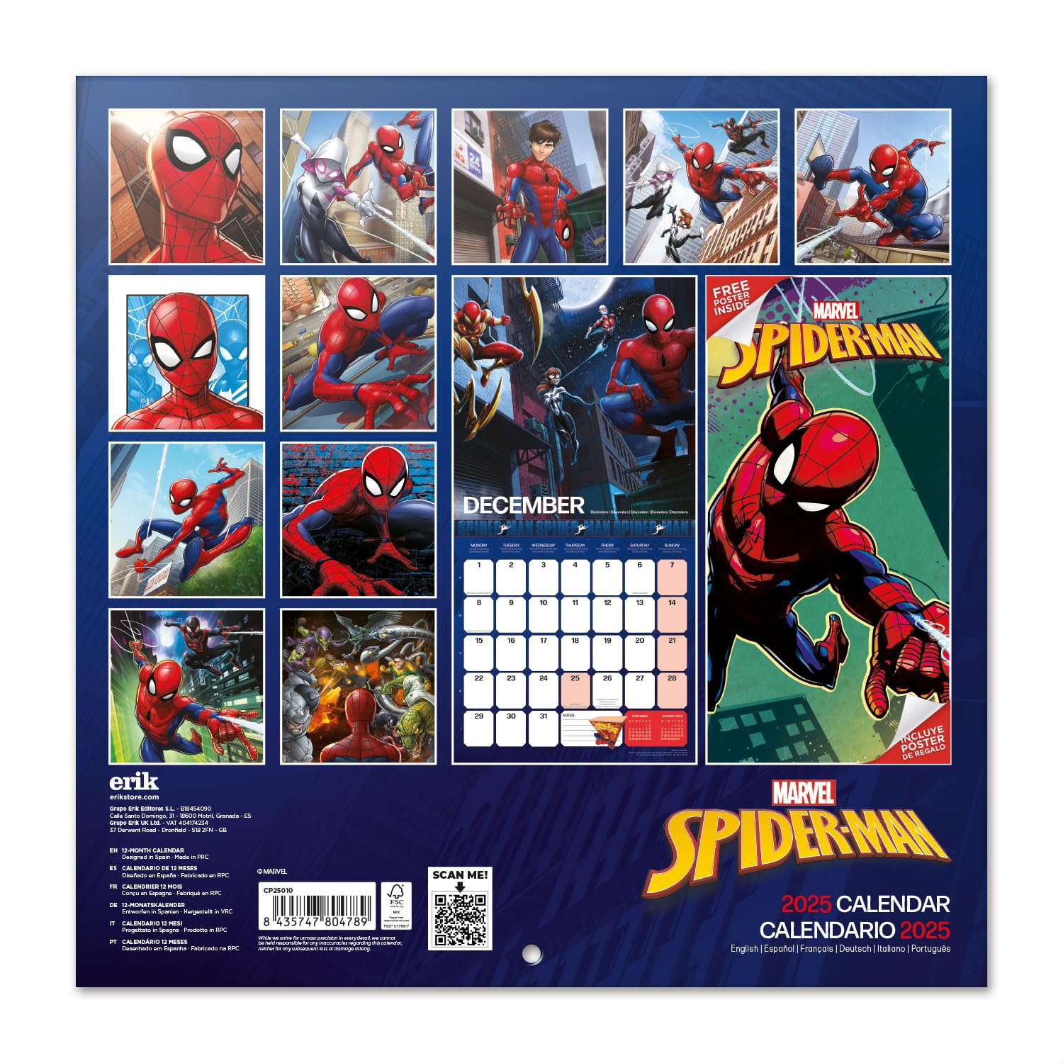 Calendario Spiderman 2025 Da Muro - 30x30 Cm, 12 Mesi + Poster In Regalo, Marvel - Foto 12