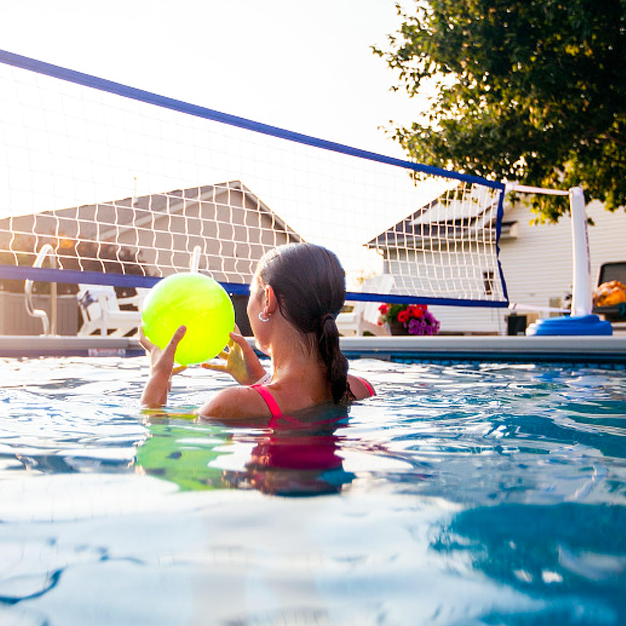 Red de voleibol de repuesto para piscina, longitud ajustable de 15 a 26 pies (solo red) | Hebilla de acero anti-UV y duradera universal para juego de red de voleibol de piscina