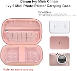 Elonbo Carrying Case for Canon Ivy 2/ Canon Ivy Mini Photo Printer, Portable Instant Smartphone Color Print Digital Camera Hard Travel Bag, Wireless Mobile Picture Printer Storage Holder, Rose Gold+