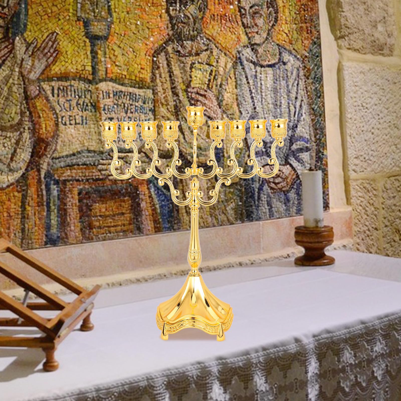 Candelabro de Metal de 9 Brazos Dorado para Hanukkah