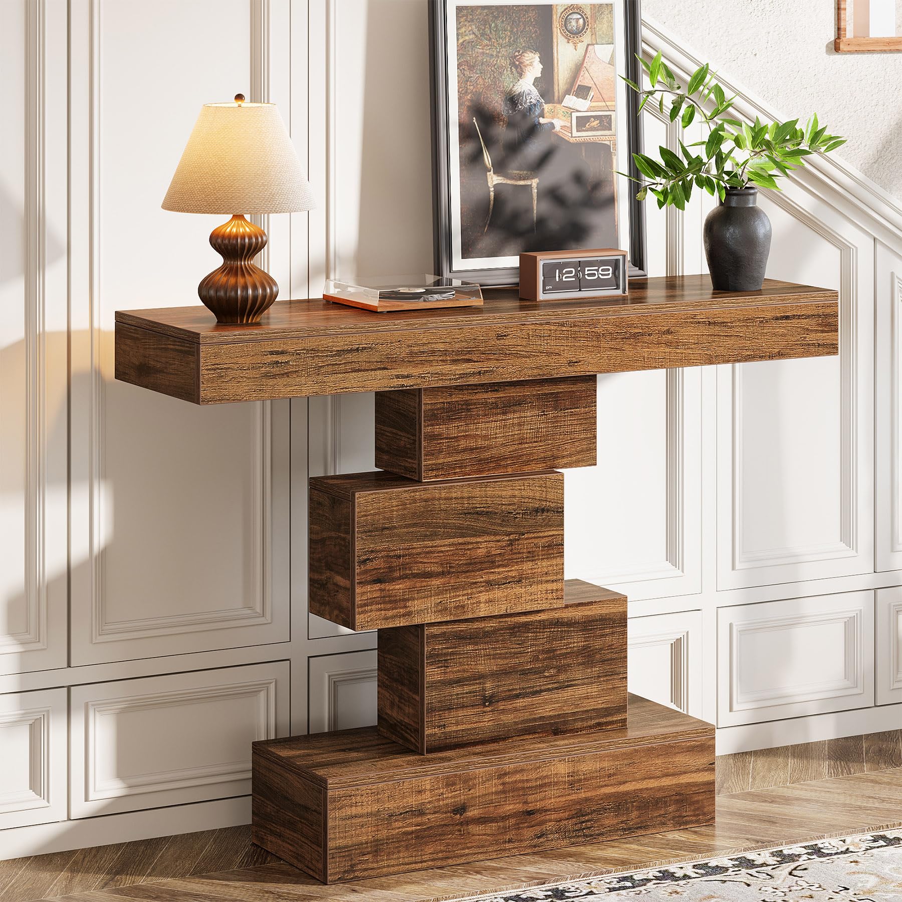 Tribesigns consolle ingresso moderno in Legno, 108x30x80cm, con base dal design accattivante, tavolino stretto in legno, tavolino da divano per soggiorno, corridoio, camera da letto,marrone rustico