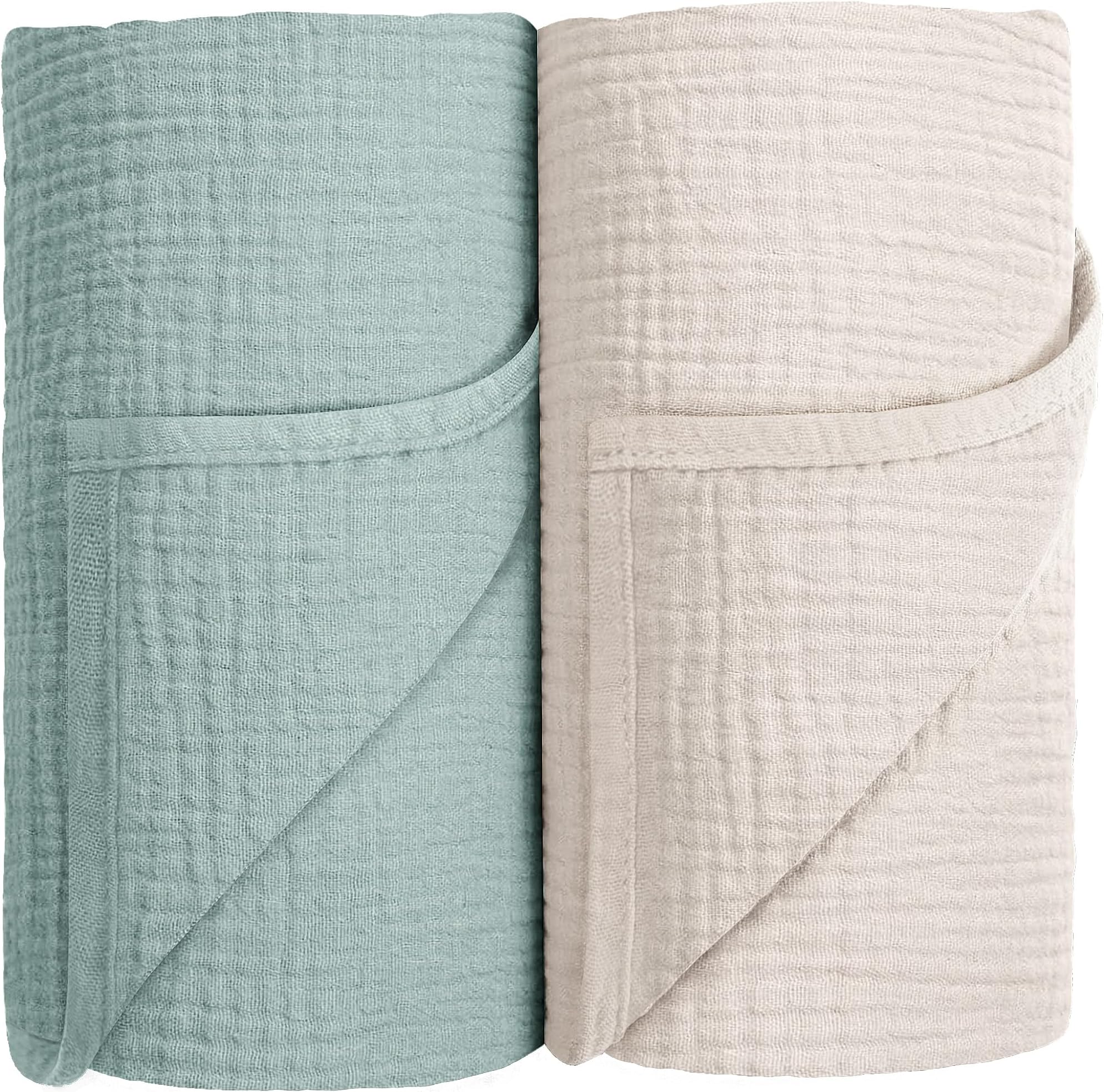 Susurration Muslin Swaddle Blanket Baby,100% Cotton Baby Receiving Blanket Soft Thin Swaddle Blanket for Unisex Newborn 40x40in 2Pack (Light Green)