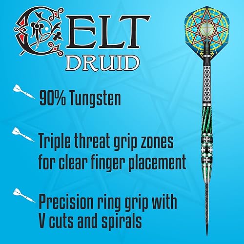 Miniatura 2 de Shot! Darts Celt Druid - Juego de puntas de acero para lanzar dardos profesionales de 90% tungsteno, fabricado en Nueva Zelanda - Vuelos de dardos