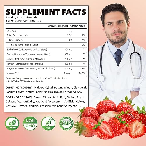 Miniatura 2 de softbear Berberina con Ceilán Gomitas de canela orgánica Berberina HCL 1500 mg para metabolismo, salud inmunológica, suplementos de berberina sin