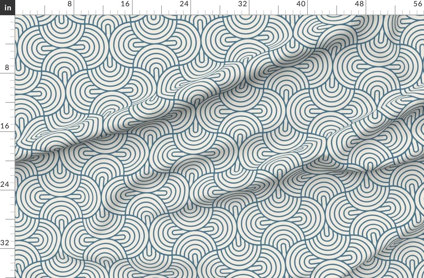 Spoonflower Fabric - Mid Century Modern Blue Oyster White Retro Inspired Atomic Era 1950S Printed on Organic Cotton Sateen Fabric by The Yard - Sewing Quilting Apparel Home Decor