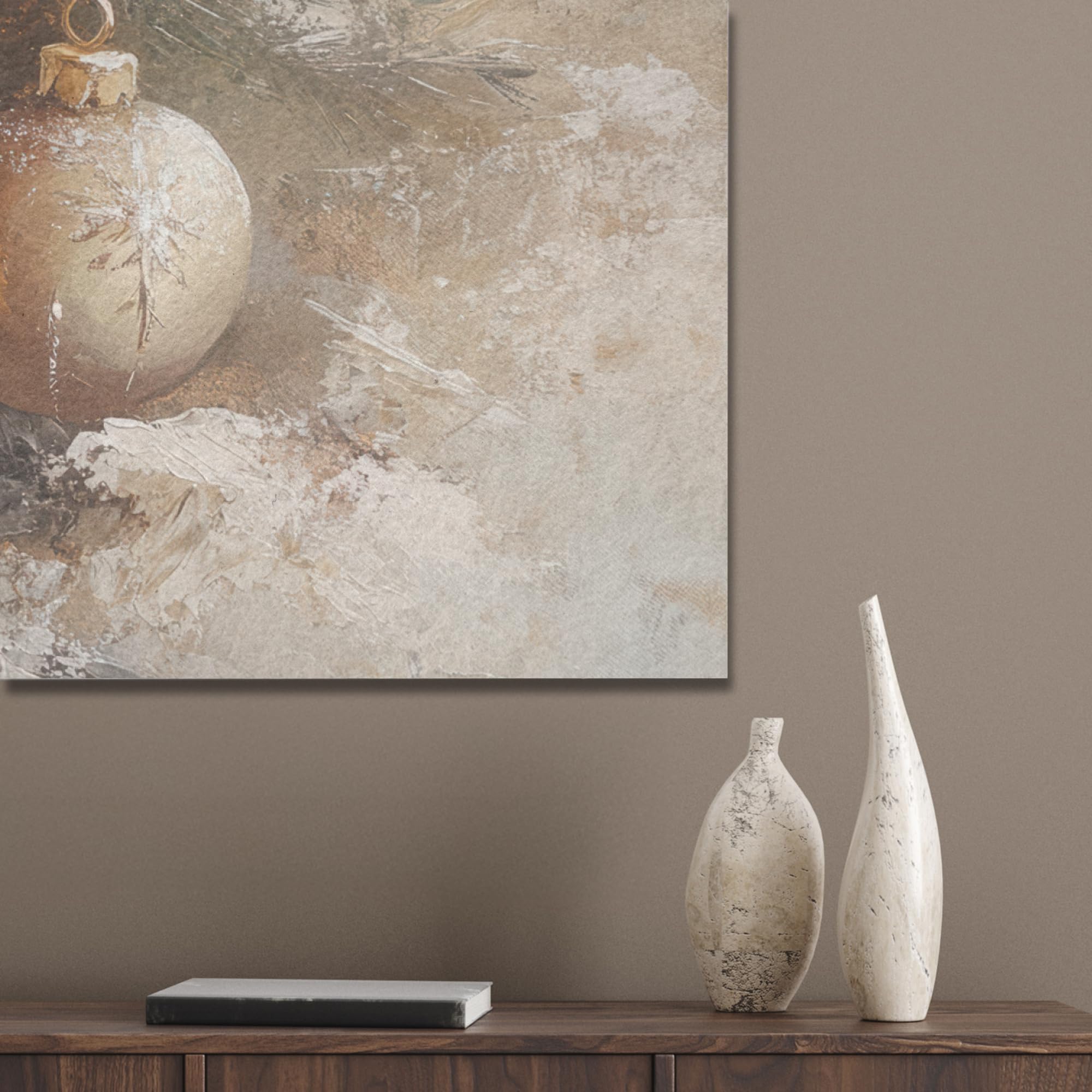 MuchoWow© Bilder aus Filz 90x90 cm Wohnzimmer Deko Modern Wandbild Kunstdruck Bild Schlafzimmer über Bett Room Decor Geschenke Weihnachten - Weihnachtskugeln - Beige - Gold