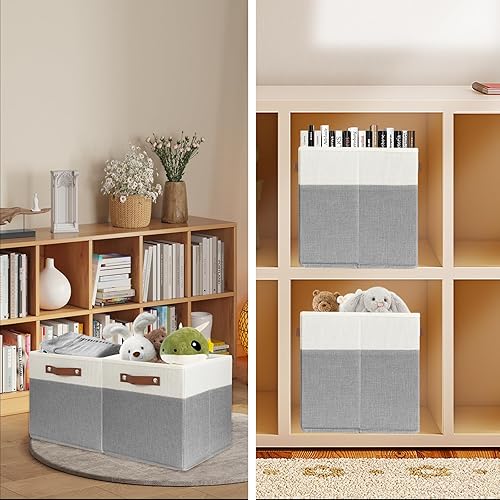 Miniatura 6 de SNWDN Paquete de 6 cestas de almacenamiento de tela para organizar contenedores plegables de tela con asas, para organización del hogar y la oficina