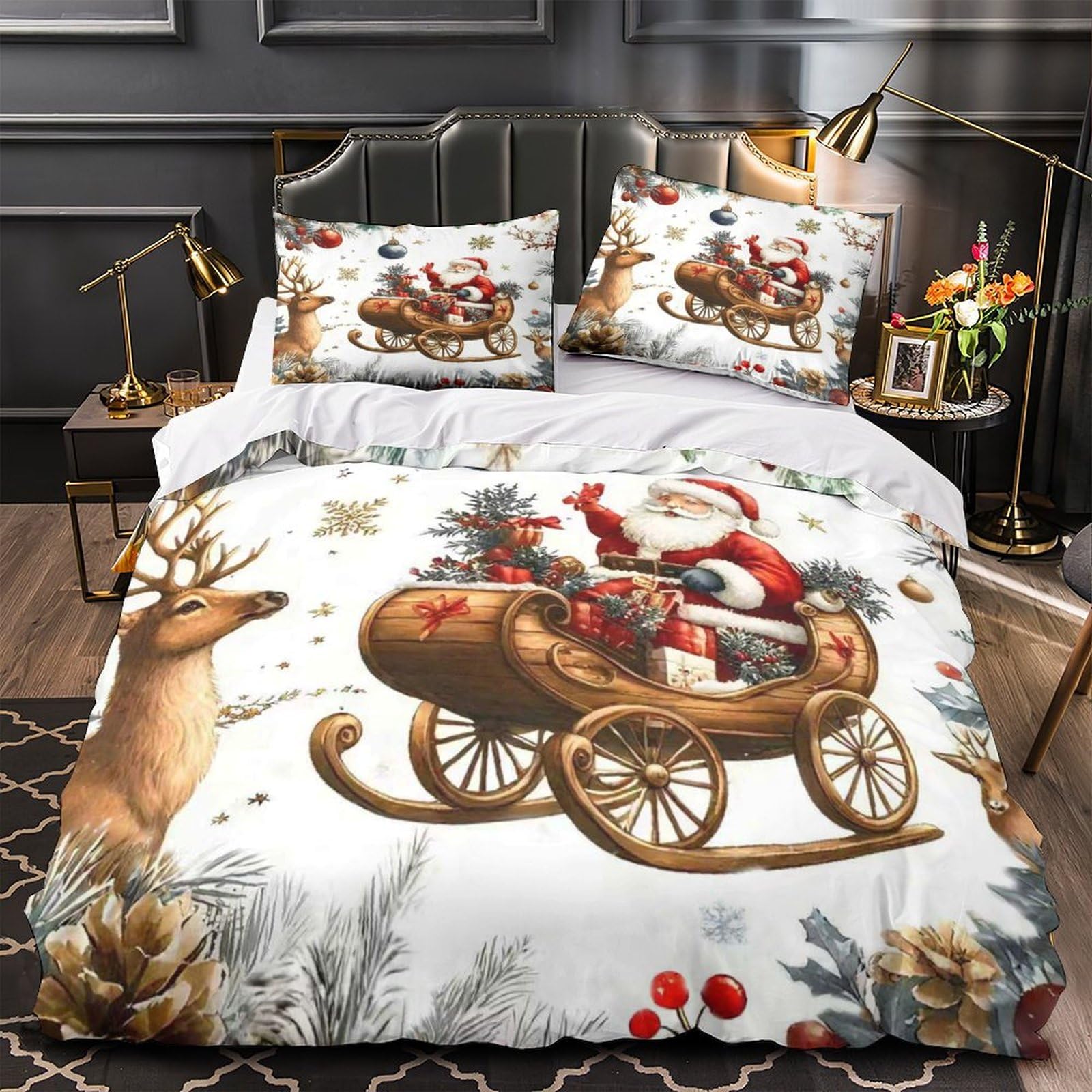 Housse de couette Père Noël 140x200 parure de lit microfibre ado