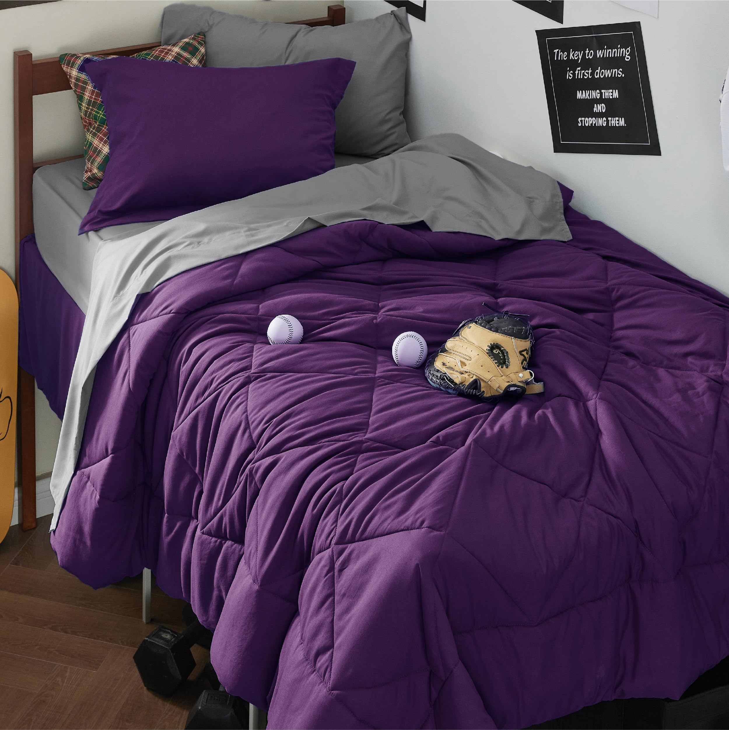 Bedsure Twin XL Comforter Set Reversible Bed Set 5 Pcs Purple/Silver Grey