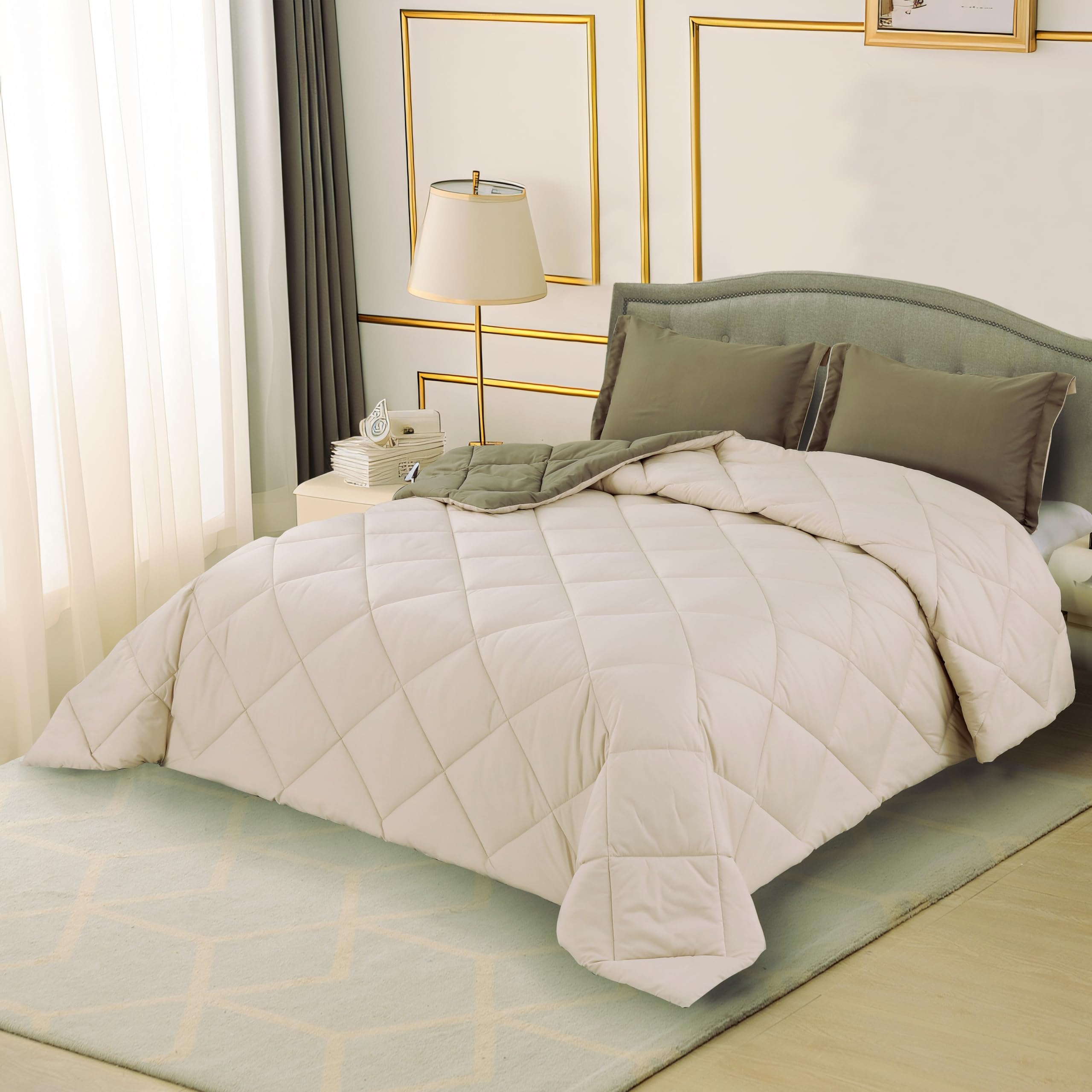 NORA HOME Edredon Cama 150 Beige Reversible. Nivel Térmico Muy Alto 4.5/5. 400 gr/m² Fibra 3D. Antiácaros. Antibacterias. Relleno Nordico Invierno 250x260. Certificado Oeko-Tex - Bicolor