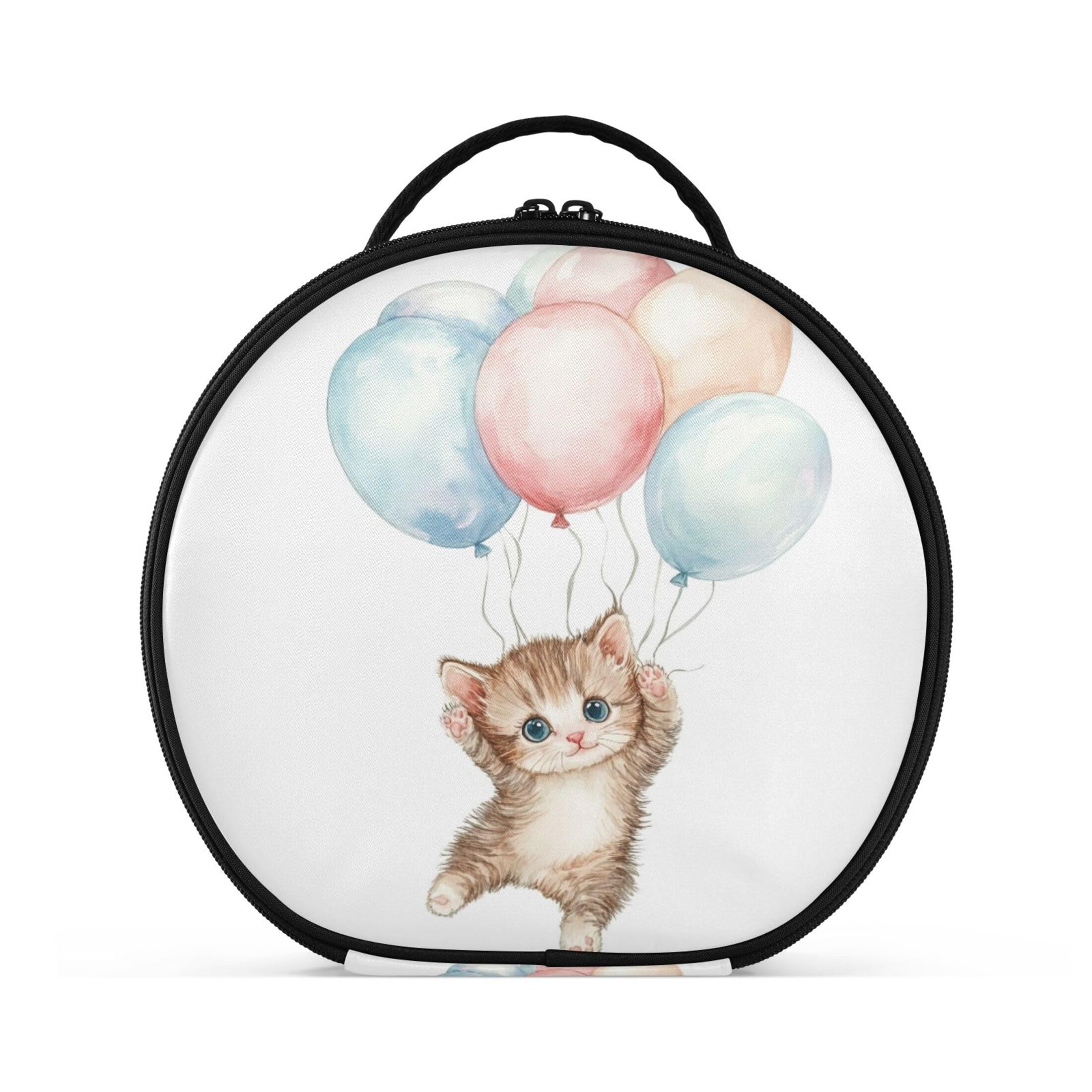 Takiito Cute Kitten Flying with Balloons Travel Makeup Case Portable Makeup Box Artist Cosmetic Case Organizer With Adjustable Dividers
