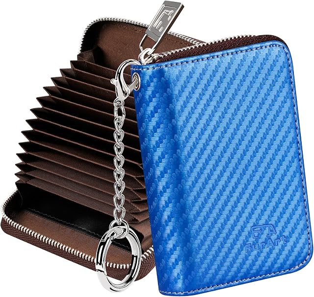 FurArt Etui na karty kredytowe dla kobiet i mężczyzn, ochrona RFID, breloczek do kluczy, portfel z zamkiem błyskawicznym, Royal Blue 01, Compact, Klasyczny