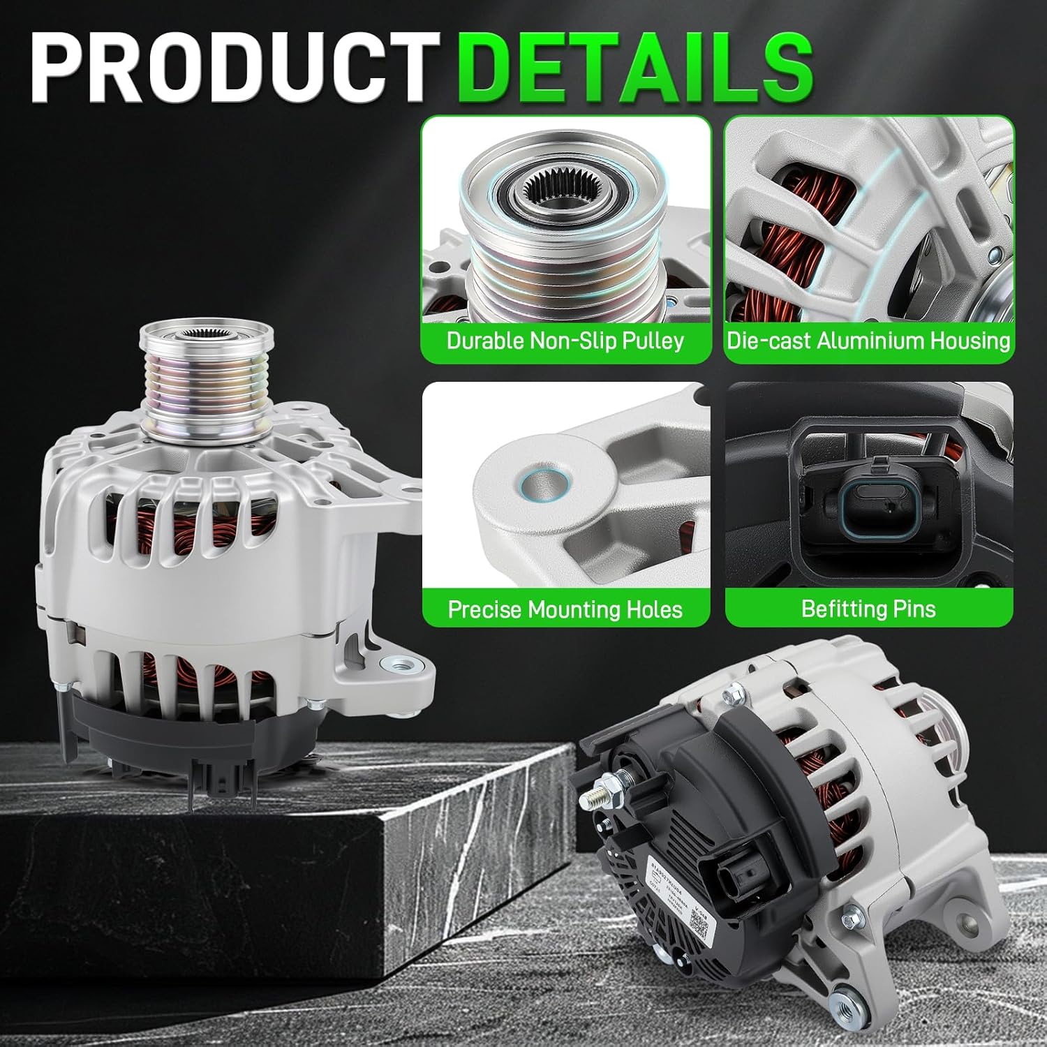 23100-4BB0A Alternator Fit for Nissan Rogue Sport L4 2.0L 2017 2018 2019 2020 2021 2022 120A 12V CW 6-Groove Clutch Pulley