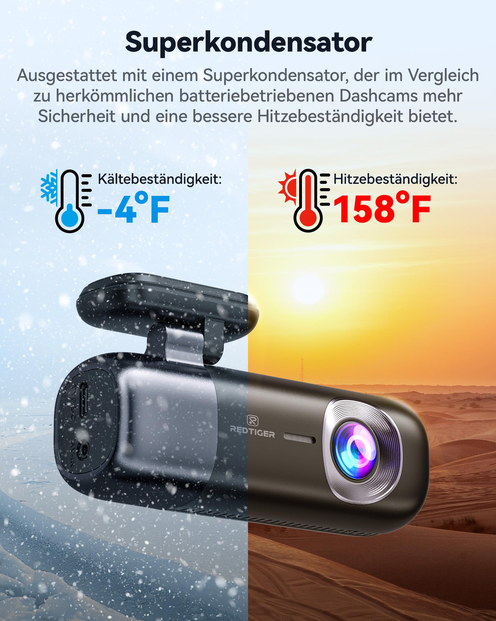 REDTIGER F9 Dashcam Auto vorne hinten 4K/1080P, 5.8GHz WiFi GPS Autokamera | Sprachansage, Schleifenaufzeichnung, Nachtsicht, Parkmodus, intelligente App-Steuerung, Unterstützung bis zu 256GB